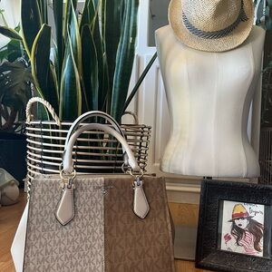 Michael Kors Tan and Cream Marilyn Satchel